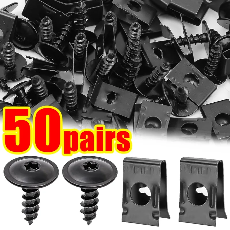 

20-100pcs Car Metal Screw Fastener U-Type Clip Anti-rust Clamp Fastener Bumper Fender Trim Panel Fastener Board Clip Accessories