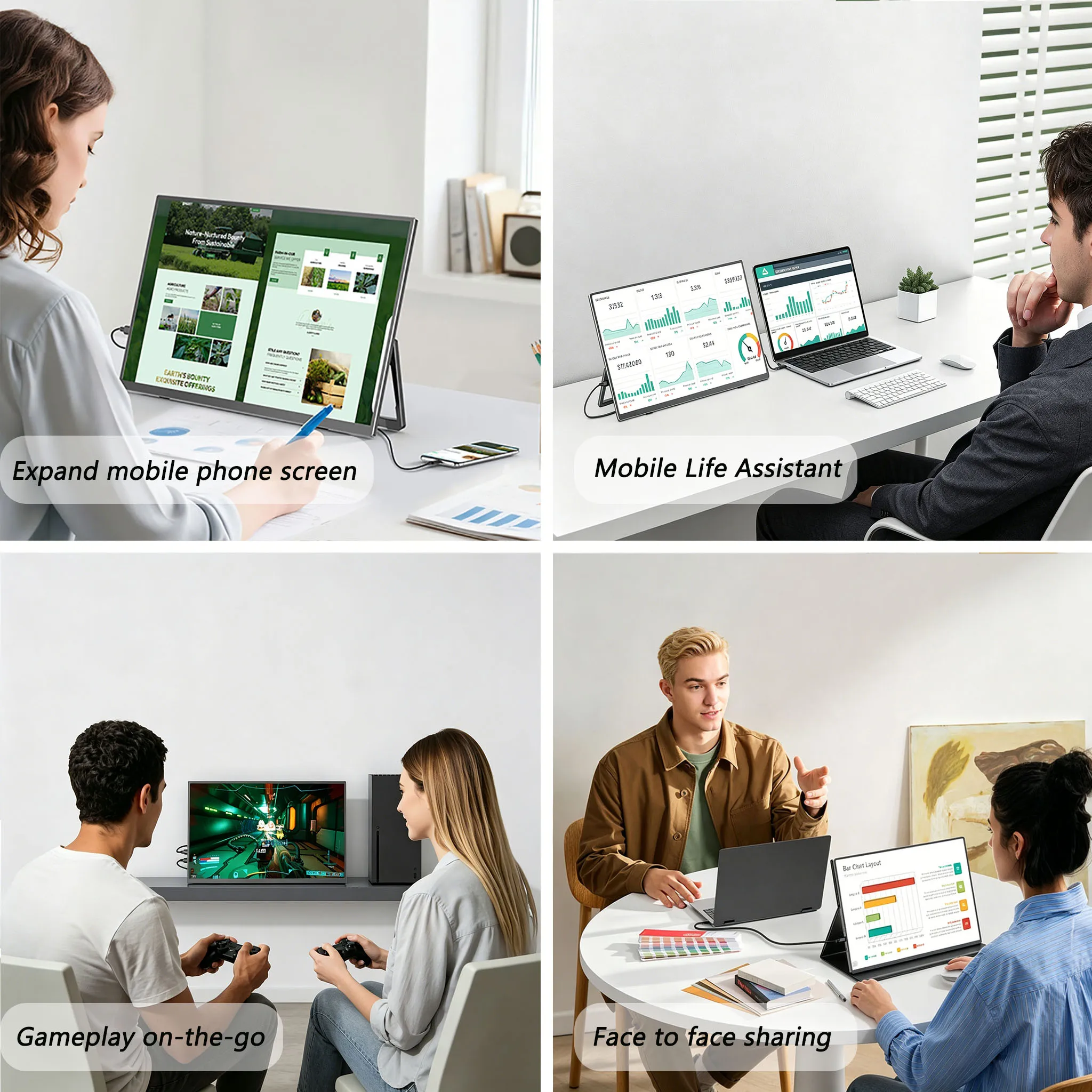 14.2인치 터치식 휴대용 모니터 QHD 2.5k 로우 블루 HDR 보조 PC 화면 10포인트 터치스크린 모니터 (스피커 내장)