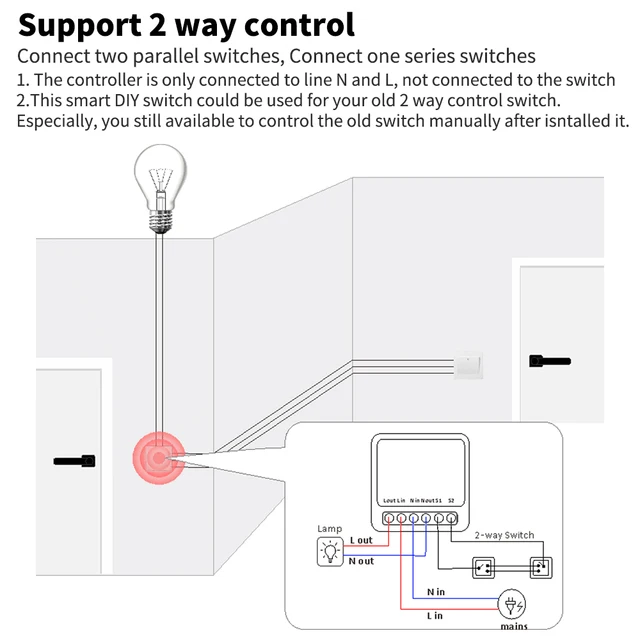 Tuya 16A MINI Wifi Switch DIY 2-way Remote Control Timer Relay Automation For Smart Life Work With Alexa Google Home Alice 5