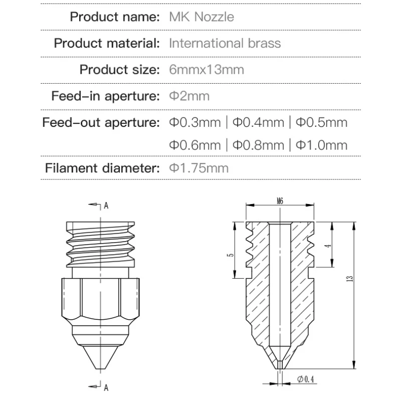 CREALITY 3D 프린터 노즐 Ender-3 Serie/Ender 5 Serie/CR-6 SE 3D 프린터용 0.2/0.3/0.4/0.5/0.6/0.8mm 핫엔드 압출기 노즐
