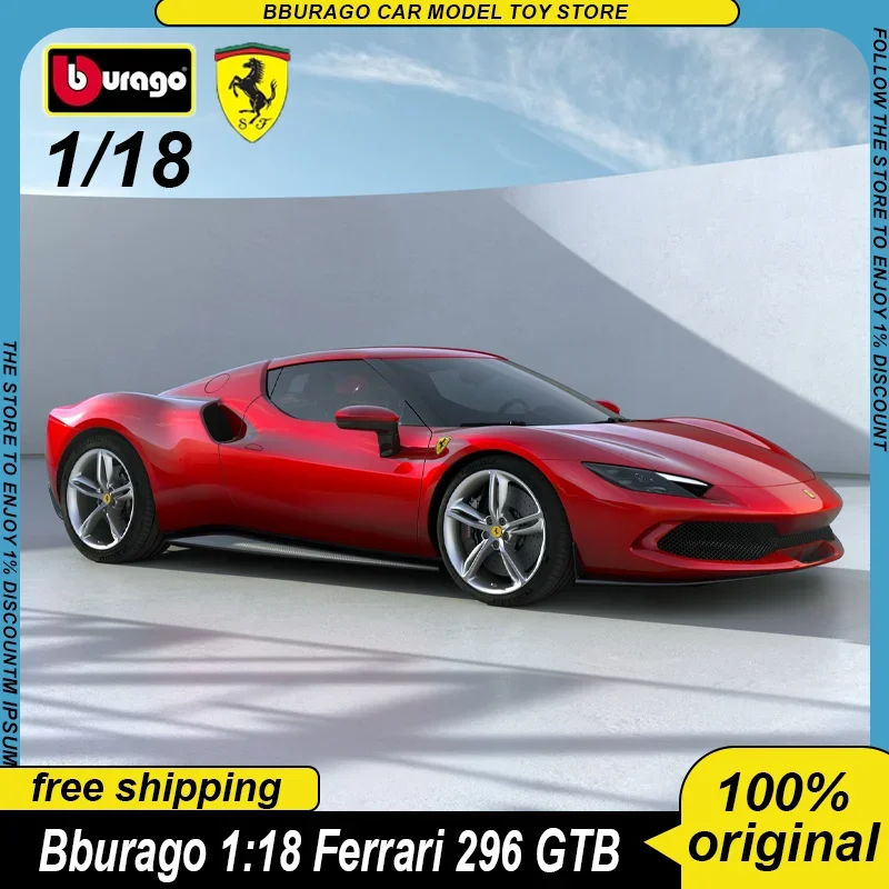 New Product Bburago 1:18 Ferrari 296 Gtb Sports Ferrari Miniature Diecast Model Assetto Fiorano Alloy Luxury Vehicle Toys Gift