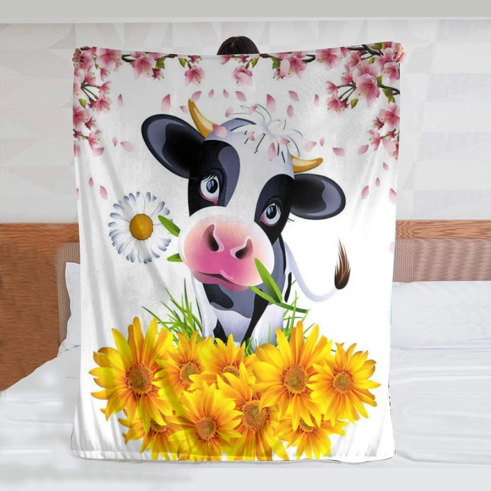 

Cow Print Blanket Black White Bed Throws Soft Couch Warm Small Blankets Plush Gift for Daughter Mom, Bedroom Decor Sofa Cozy