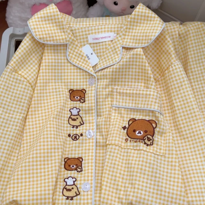 Cartoon Rilakkuma Long Sleeve Pajamas Suit Embroidered Workmanship Soft Comfortable Air-Conditioned Room Homewear_voghion.com