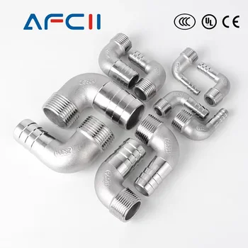 ข้อต่อท่อแบบงอ 90 องศา ขนาด 1/8" 1/4" 3/8" 1/2" 3/4" 1" BSPT ตัวผู้ พร้อมหัวต่อขนาด 6/8/10/12/14/15/16/20/25/32 มม. ทำจากสแตนเลส SS304 1