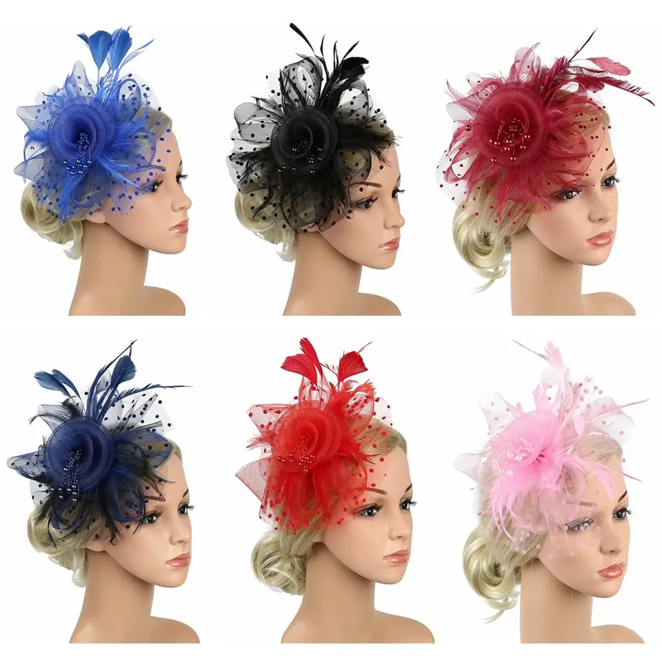 Clip Pelo Plumas Bodas Ascot Accesorio Elegante Clip Pelo Plumas Para Boda | Fascinator Ascot | 6 Colores Fascinator Plumas Cabello
