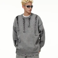 FEWQ High Street Woolen Design Round Neck Men's Sweater Autumn Winter American Male Pullover Long Sleeve Casual 24E5351 2