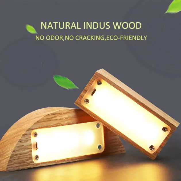 Creative Wood LED Night Light Night Lamp Wooden Bedside Reading Table Desk Lamp USB Rechargeable Touch Sensor 3 Level Brightness