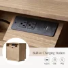 Modern Solid Wood Nightstand Set of 2 with Charging Station and Hidden Drawer, Farmhouse Bedside Table with Vertical Stripes De 5