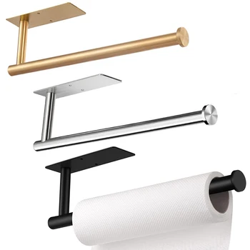 Porte-papier hygiénique adhésif en acier inoxydable 304, porte-rouleau de serviettes en papier brossé doré, noir, salle de bains, cuisine, Long cintre pour mouchoirs 1
