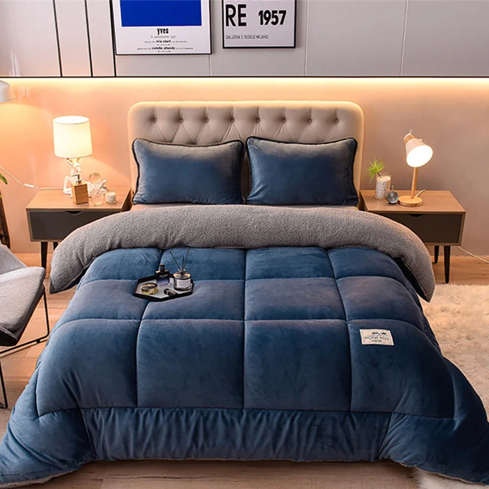 Winter blanket comforter set Double-sided Velvet Quilt Very Warm Winter Duvet Lamb Cashmere Wool Quilt Thicken Blanket Comforters Core for Double Bed