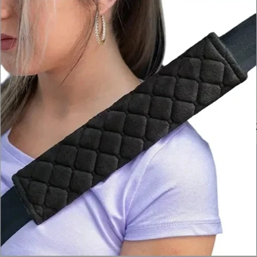 2pcs/set Argyle Plaid Pattern Plush Car Seat Belt Cover Safety Belt Cover Durable Anti-slip Warm Shoulder Protector