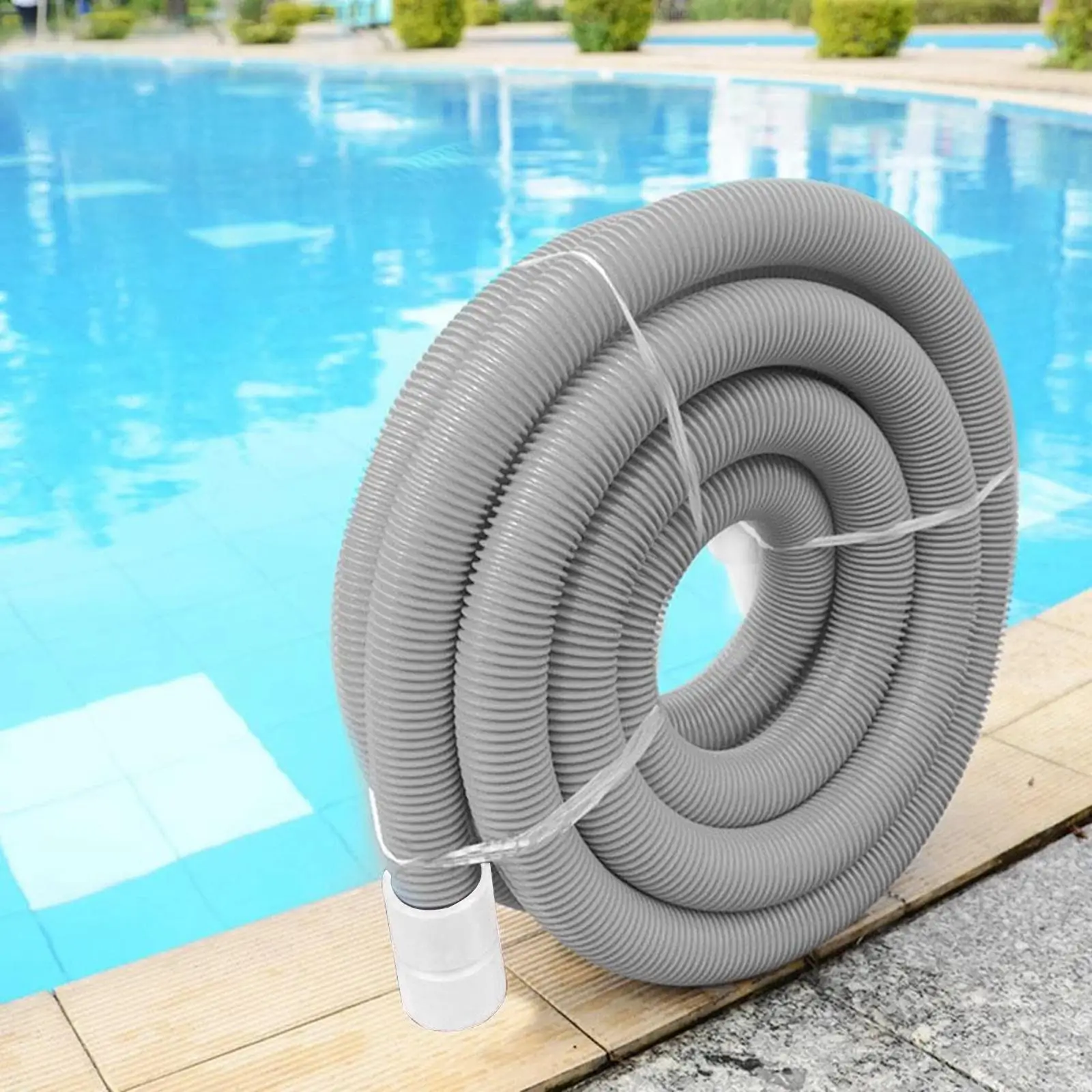 Heavy Duty Ground Pool Vacuum Hose, Durable Flexible Connector, Portable Gray,