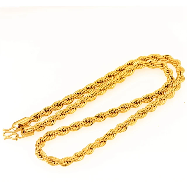 4mm/5mm/6mm Rope Chain link 24ct Yellow Gold Filled Twisted Womens Mens Necklace  Chain 60cm