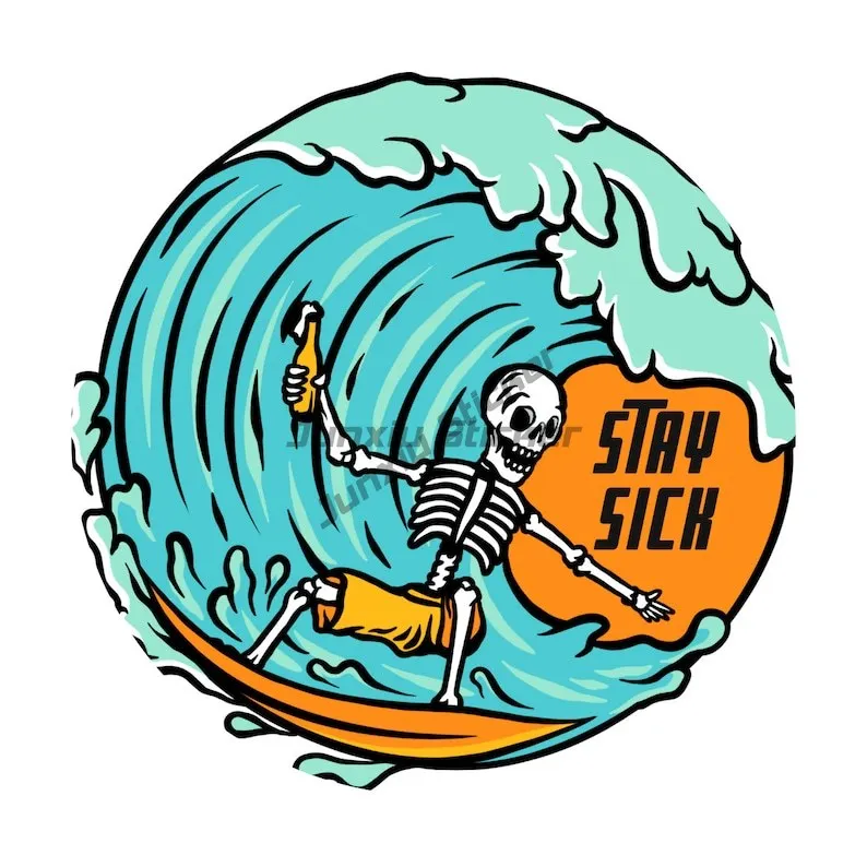 

Surfing Skeleton Sticker Wave Car Sticker Surf Camper Van Decal Laptop Water Tumbler WINDSHIELD SUNSHADES Gadgets Accessory
