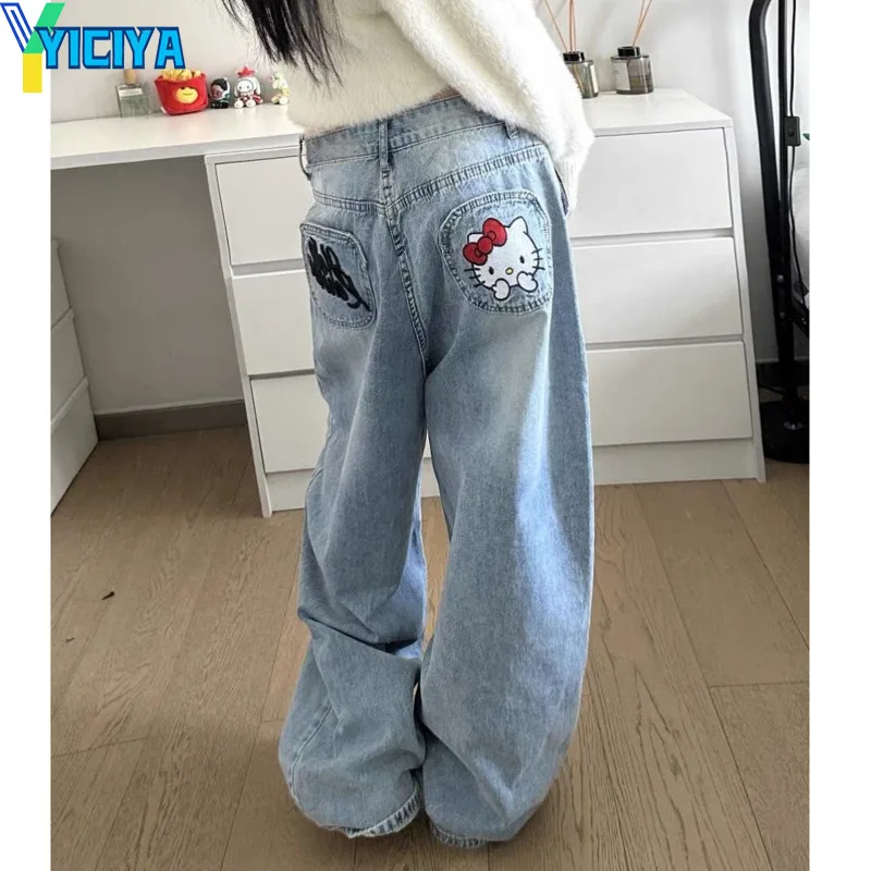YICIYA y2k style jeans KT Women streetwear Full Length baggy pants Harajuku Denim STRAIGHT Trousers Aesthetic clothing pant 2024
