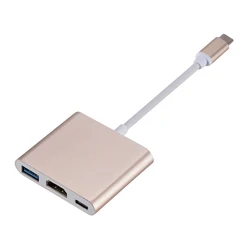 Ultra HD 3-in-1 Type C to HDMI/USB Adapter Cable (Gold white wire)
