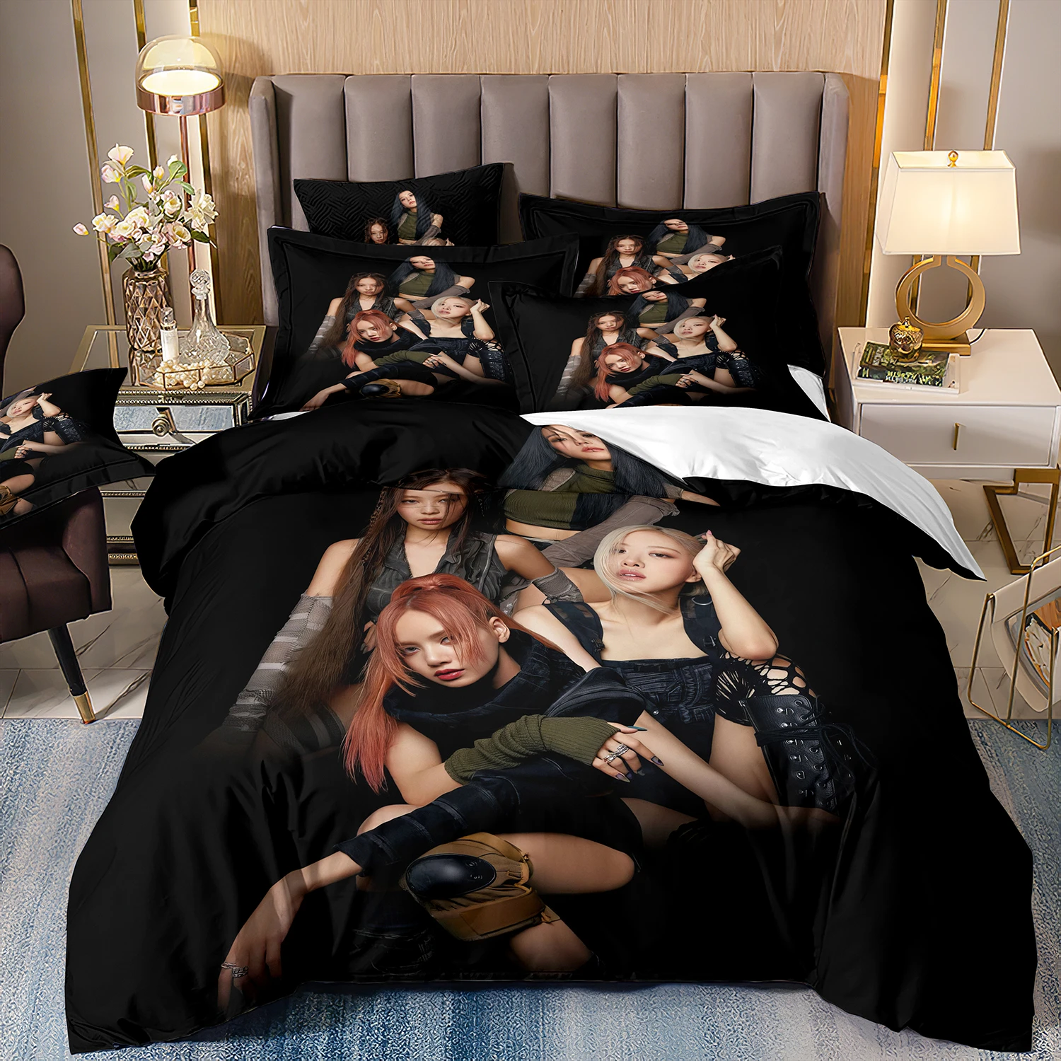 Blackpink menina grupo bonito grils dos desenhos animados conjunto de cama capa edredão conjunto colcha fronha consolador rei rainha tamanho meninos