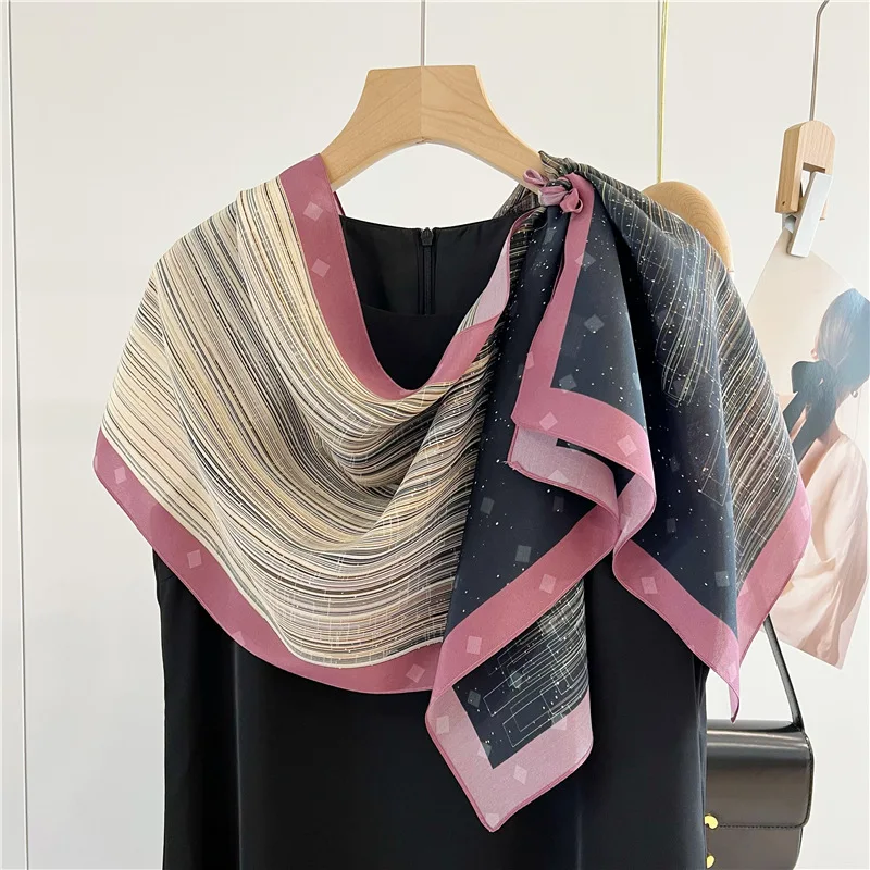 

2023 Spring 100% Silk Square Scarf Women Scarves Print Luxury Neckerchief Bandana Shawl Four Seasons Kerchief Popular Sunscreen