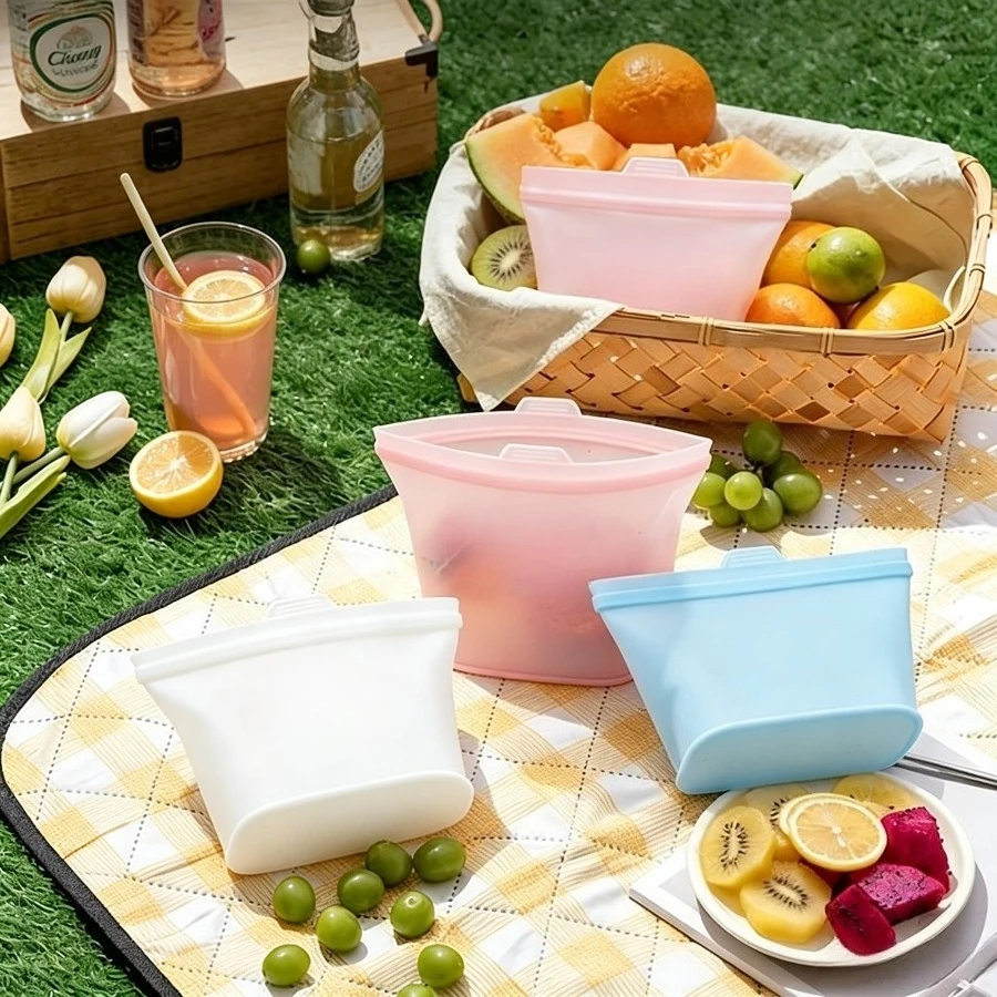 Reusable Self-Sealing Silicone Food Storage Bag Set for Freshness Preservation