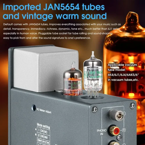 Douk Audio 5654 진공관 Phono Stage Preamp for Home 턴테이블 헤드폰 앰프 w/VU 미터 TV/MP3/Phone 용 스테레오 오디오 프리 앰프 5