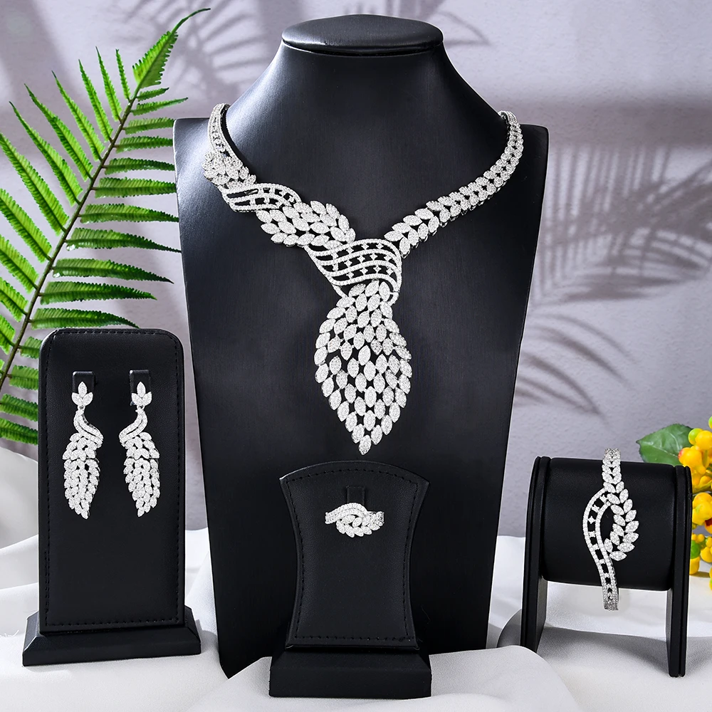 

Jimbora Новинка роскошное длинное ожерелье серьги кольцо 4 шт. Ювелирные наборы для женщин Свадебные украшения для невесты 2023 модные горячие новые