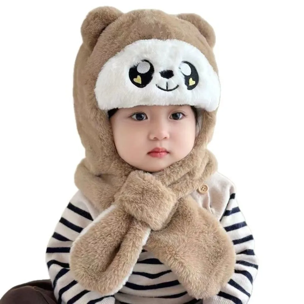 Cute One-Piece Winter Baby Hat Scarf Windproof Kids Hat Hooded Scarf Neck Protection Thick Warm Infant Beanies Cap