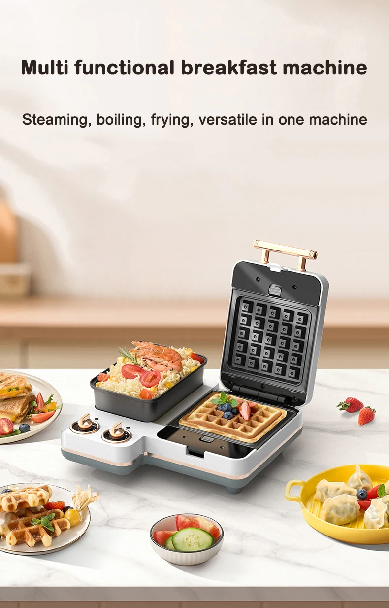 Description Picture 2 of itemMultifunction Breakfast Machine Sandwich Maker Toaster Cake Donut Waffle Oven Grill Pasta Noodles Cooker Hot Pot Eggs Frying Pan