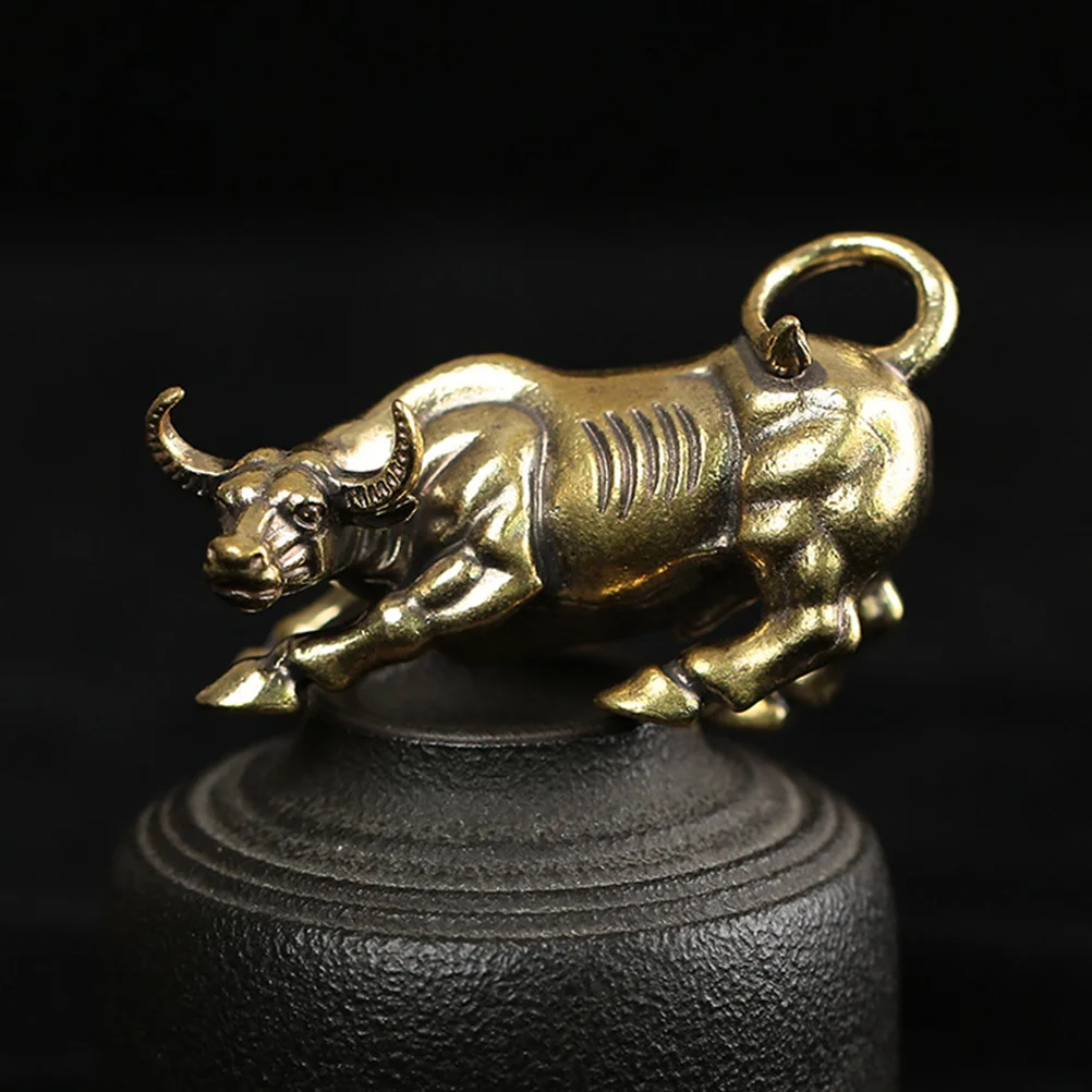 

Brass Bull Figurine Mini Copper Cow Ox Statue Cattle Pendants Cow Charms Statue Cow Cattle Calf Sculpture Keychain Feng Shui
