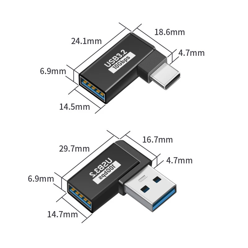 90도 유형 C USB 3.0 여성 데이터 OTG 변환기 USB 여성 USB 남성 10Gbps 고속 데이터 어댑터 변환기 충전 어댑터