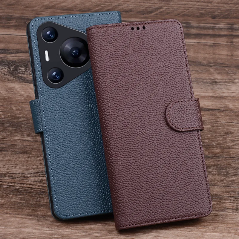 

Luxury Genuine Leather Wallet Business Phone Case For Huawei Pura70 Pro Plus Ultra Cover Credit Card Money Slot Cover Holster