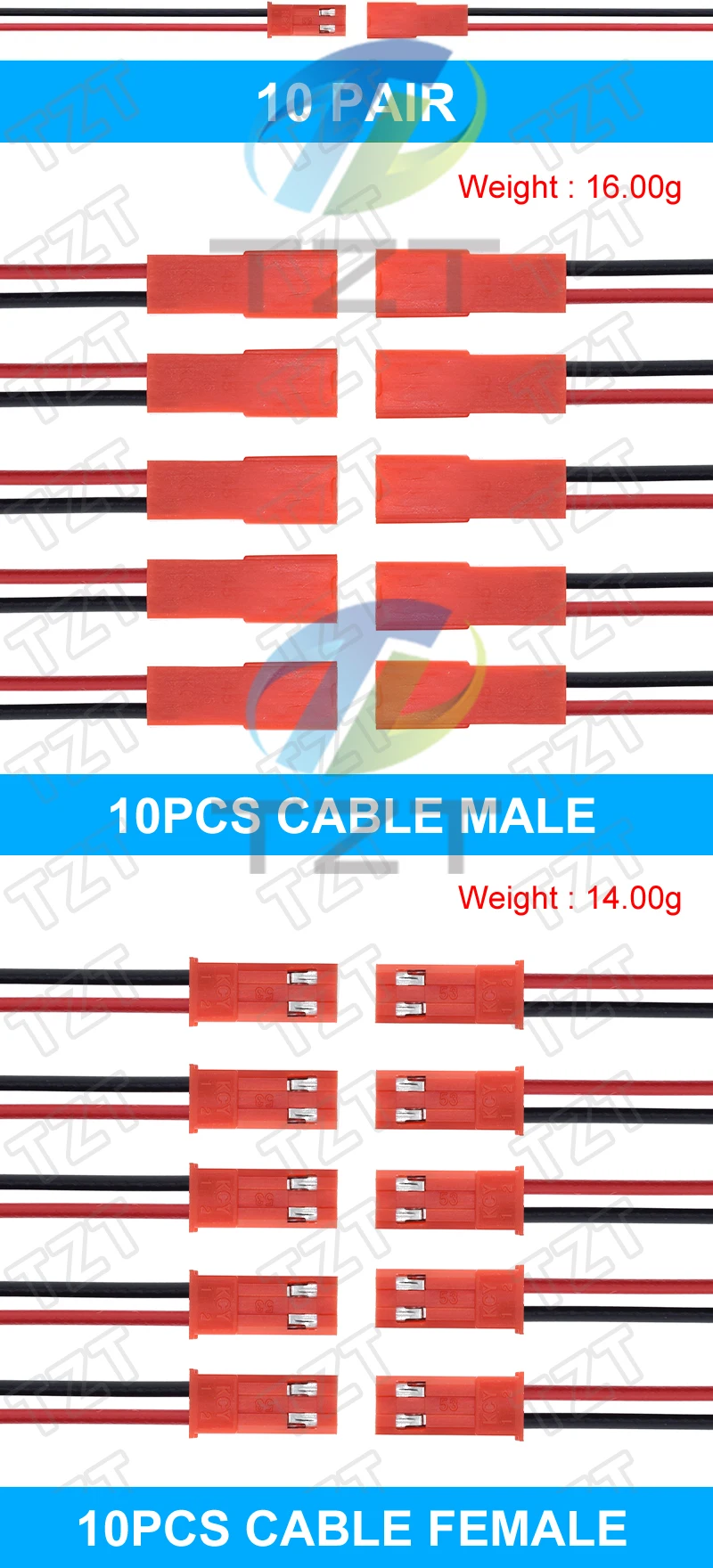 5/10 satz 300mm 2 Pin JST Stecker Stecker Männlich + Weiblich Stecker Stecker Kabel Draht für RC Spielzeug Batterie LED Lampe – Detail 6