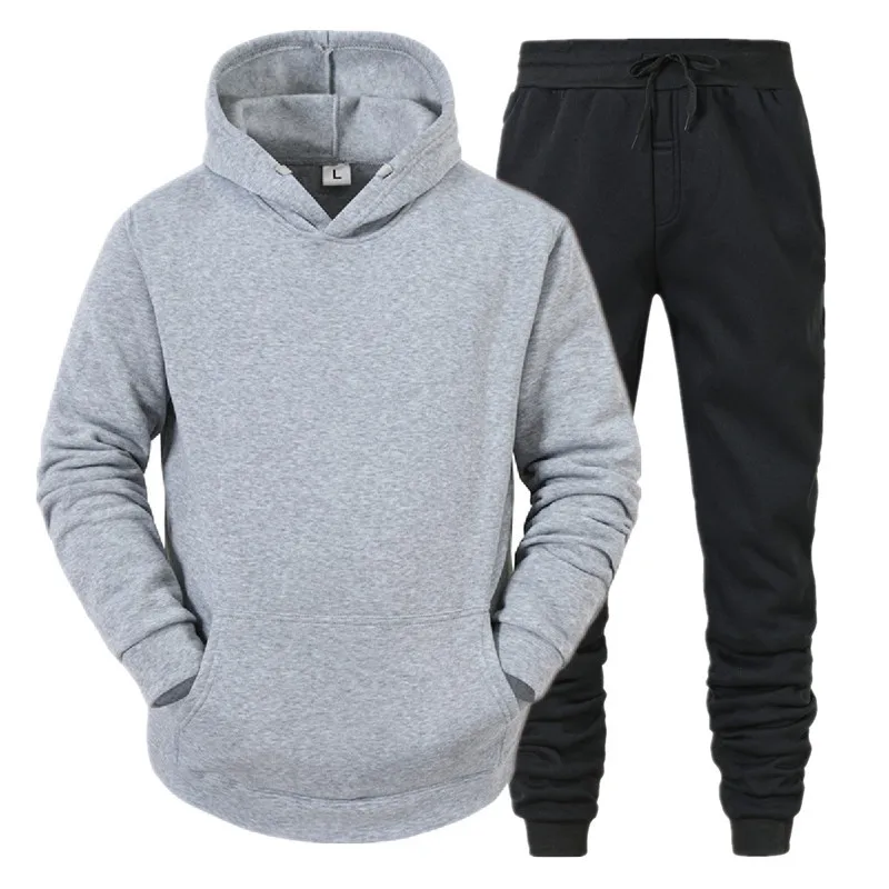 Men's Sport Suit Hoodies+Pants Fleece Tracksu Solid Pullovers Jackets Sweatershirts Sweatpants Hooded Streetwear_voghion.com