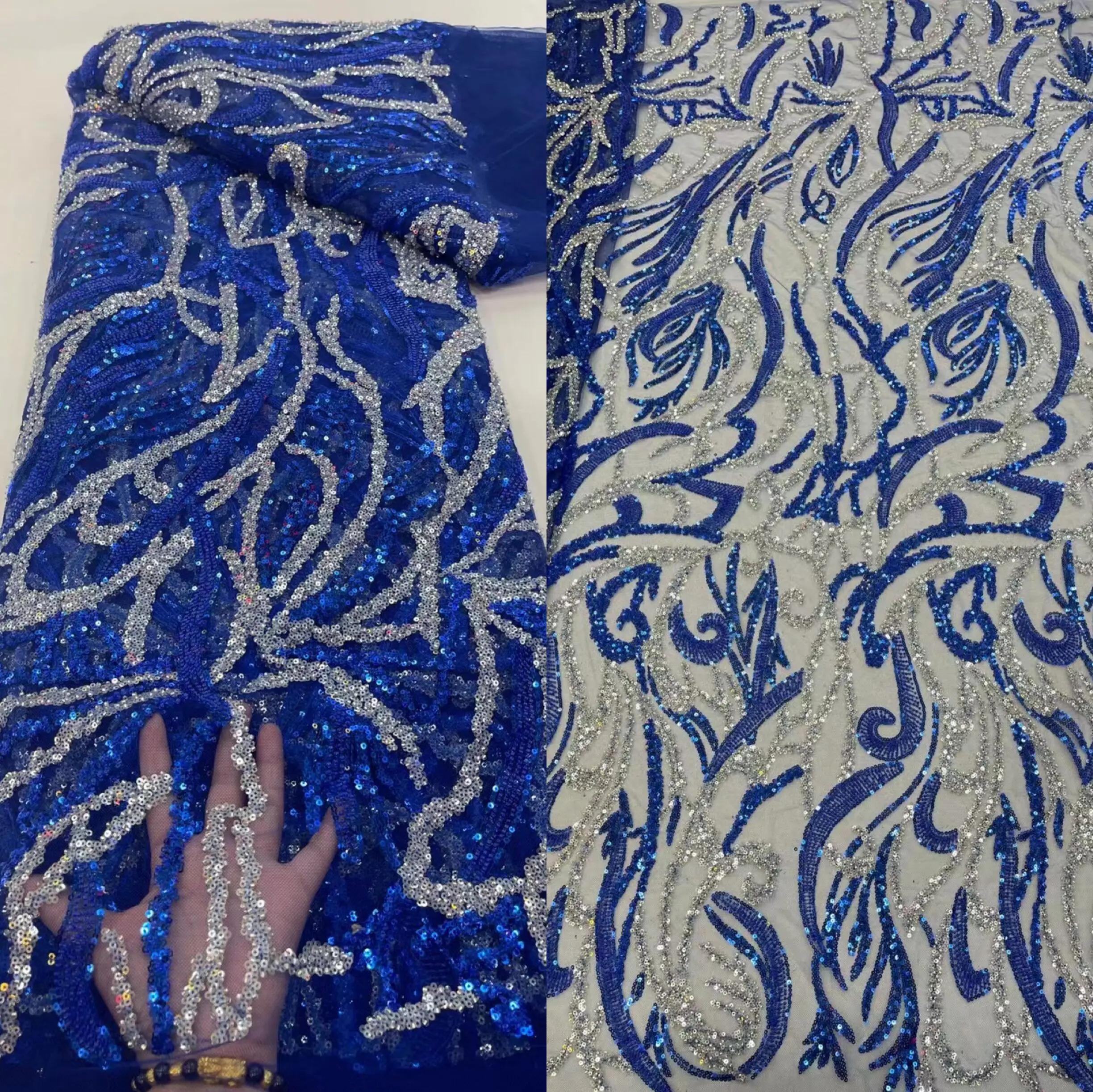 

African beads Lace Fabric SYJ-1228613 High Quality Sequins Lace Material French Tulle Lace Fabric Wedding Dresses Sewing