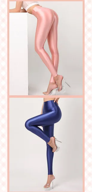 Women Satin Glossy Yoga Sexy Leggings Stripe Spandex Dance Yoga Soft  Footsies