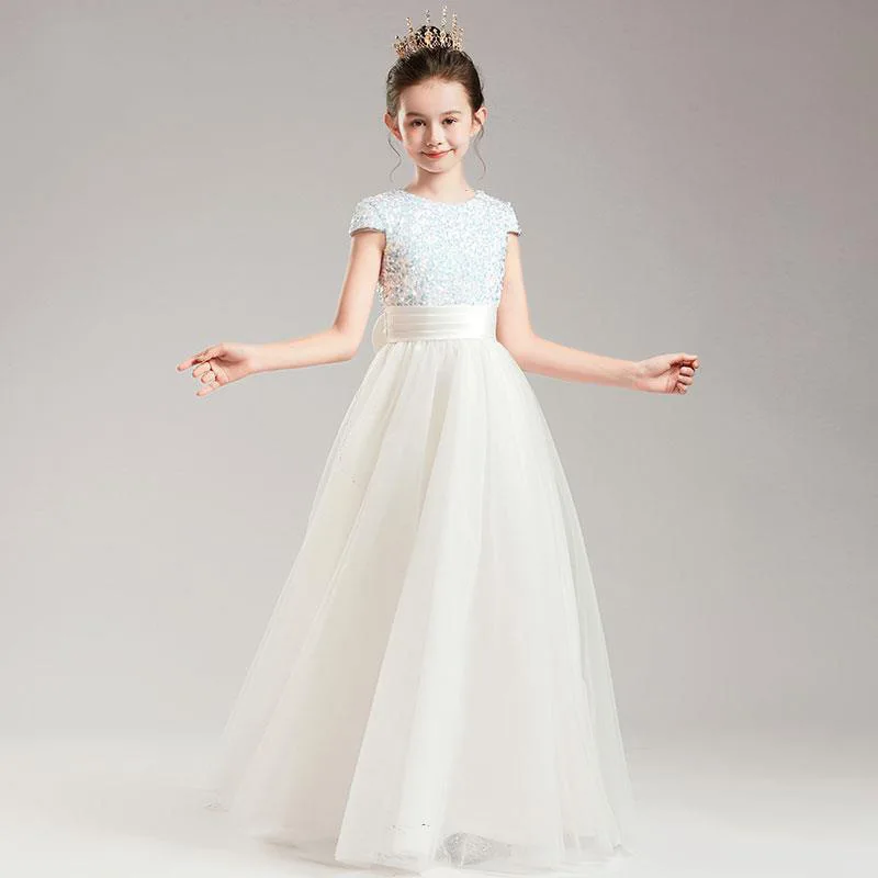 Vestidos Glamorosos Para Damas De Honor Junior Con Parte Superior De Lentejuelas Champán