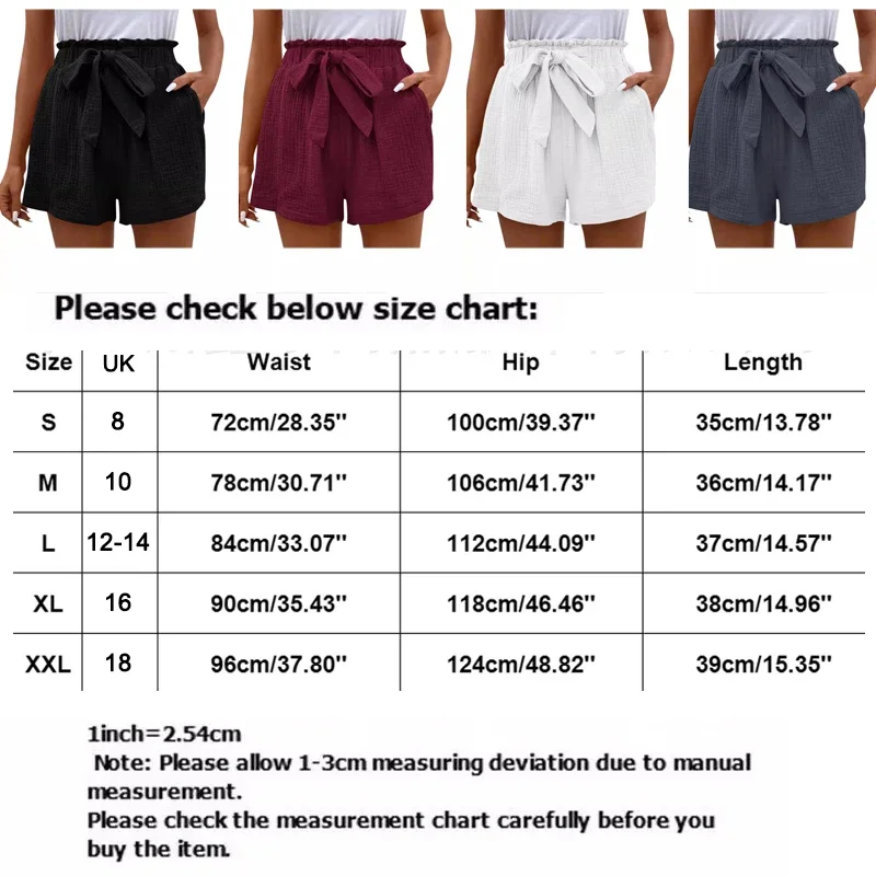 Women's Cotton Linen High Waist Shorts Sweet Soft Comfortable Bow Tie Elastic Waist Summer Pants Loose Casual Wide Leg Shorts