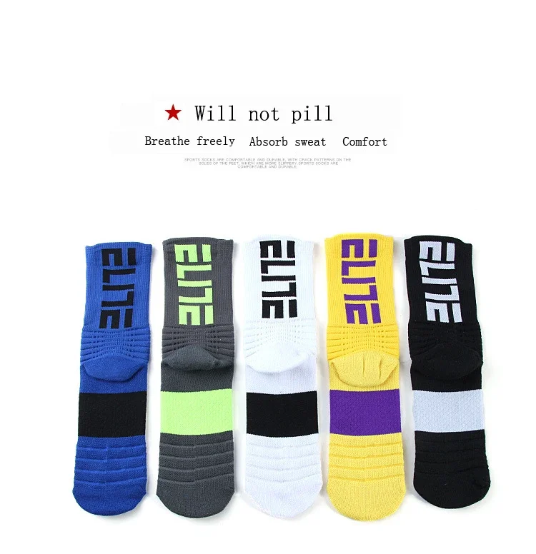 5 Paar professionelle Baumwoll-Basketballsocken Elite dicke Sportsocken Kompression langlebig Skateboard Handtuch unten Socken Strumpf – Detail 3