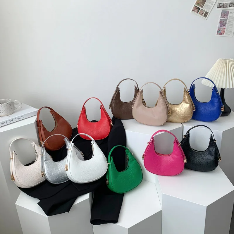 Fashion Personality Crescent Bag High Quality Stone Grain Multi Color