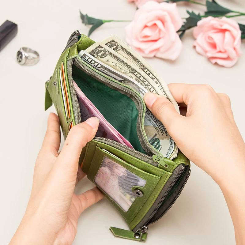 CONTACT'S Genuine Leather Wallets for Women Vintage Bifold Fashion Business Purse Card Holder Coin Purse Money Clip Men Wallets 6