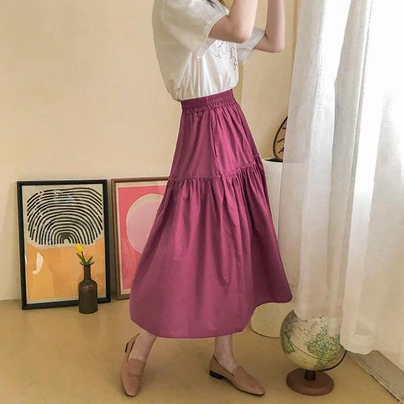 Casual Ruffles Female Vintage Maxi Skirt Cotton Linen Vestidos A-line Skirts Jupe Femme Streetwear Y2k Simple Women Long Skirts