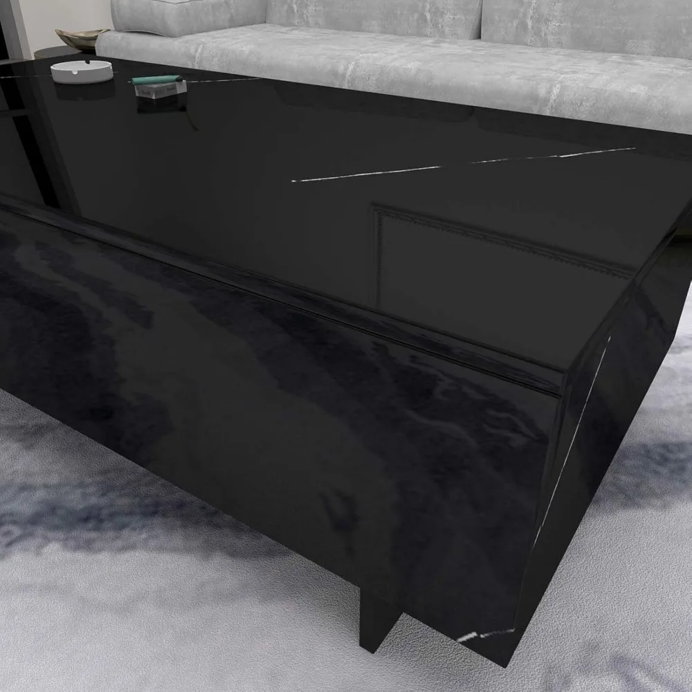 Marble rectangular living room coffee table, black modern side table, modern high gloss elegant waiting area central table 6