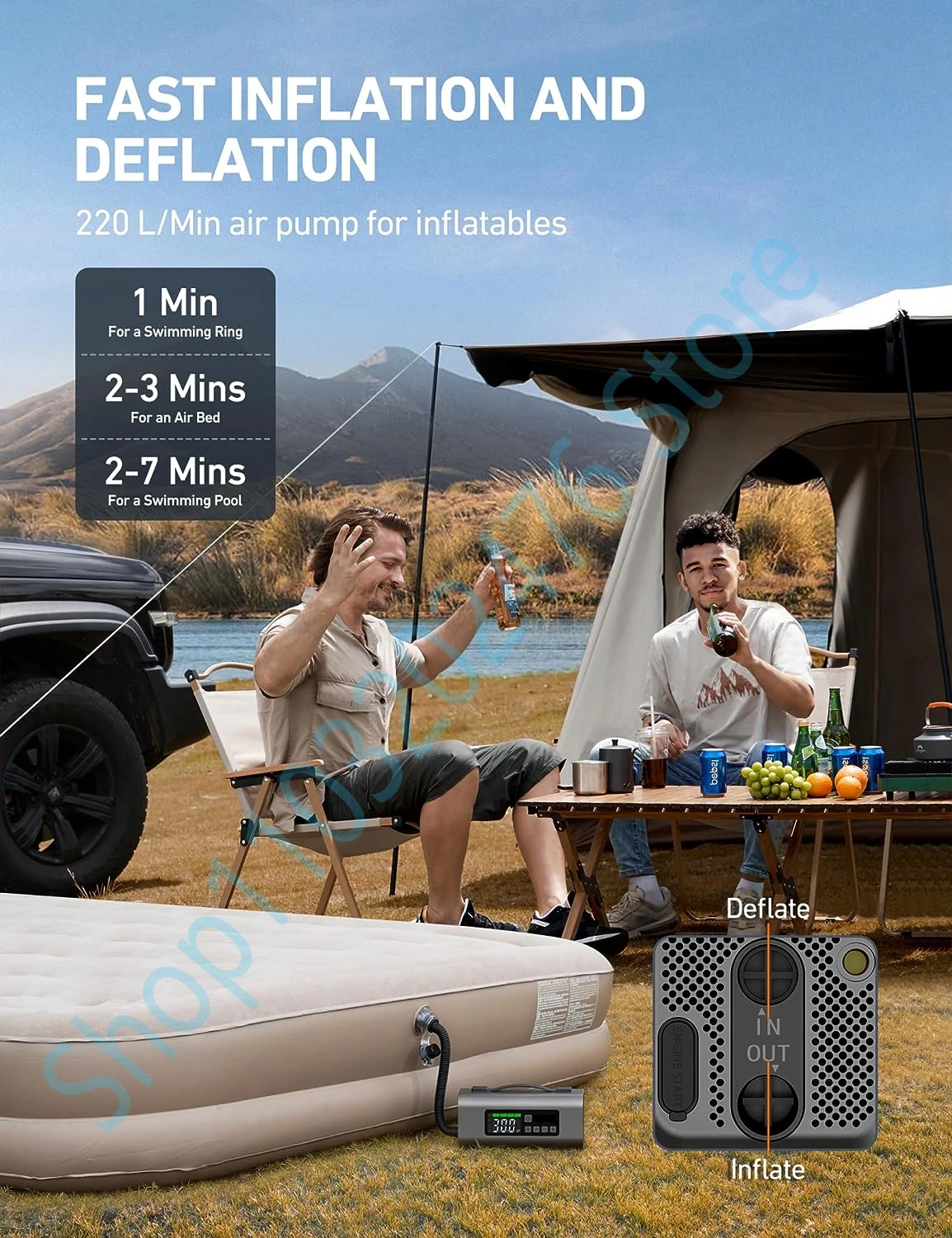 OEMG car starting power supply 12V, tire inflation pump, blower deflation and suction, 150PSI USB charging LED lighting 6IN1 10L car starting power supply
