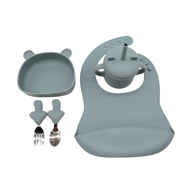 Baby complementary tableware meal bib baby eating independent practice training bowl with suction cup compartment plate set Chil