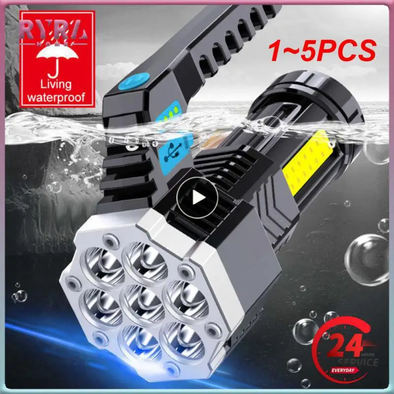 

Фонарик с Cob матрицей, перезаряжаемый светодиодный фонарь высокой мощности с USB-зарядкой, уличное освещение для кемпинга, походов, 1-5 шт.