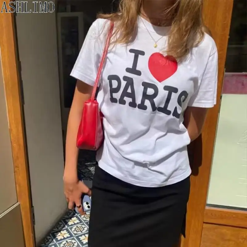 

2000s Y2k Aesthetic I Love Paris Letter Print T Shirt Women Funny T-shirt Clothes Harajuku Punk Oversize Tshirt Vintage Female