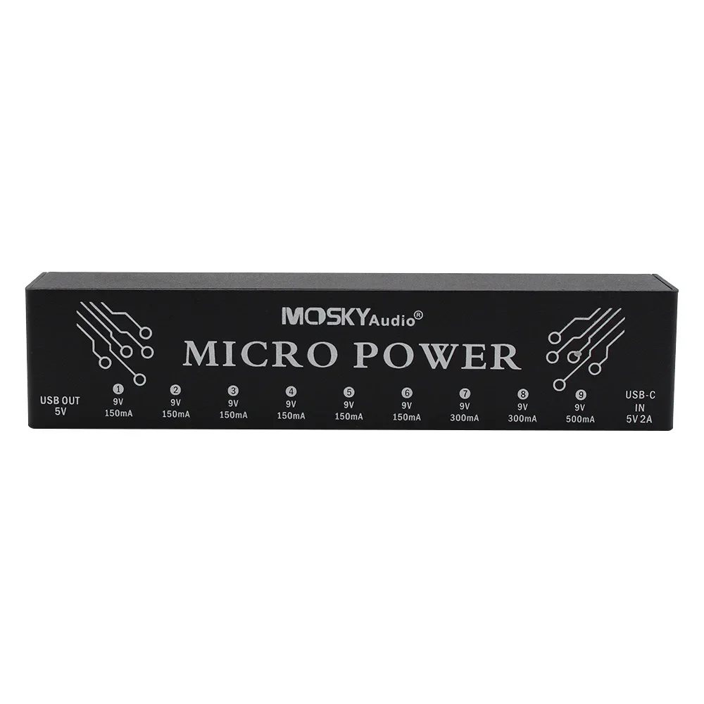 모스키 마이크로 파워 9개의 DC 출력 +1개의 USB 출력 이펙트 페달 전원 공급 장치 9V 150-300mAh 기타 페달용