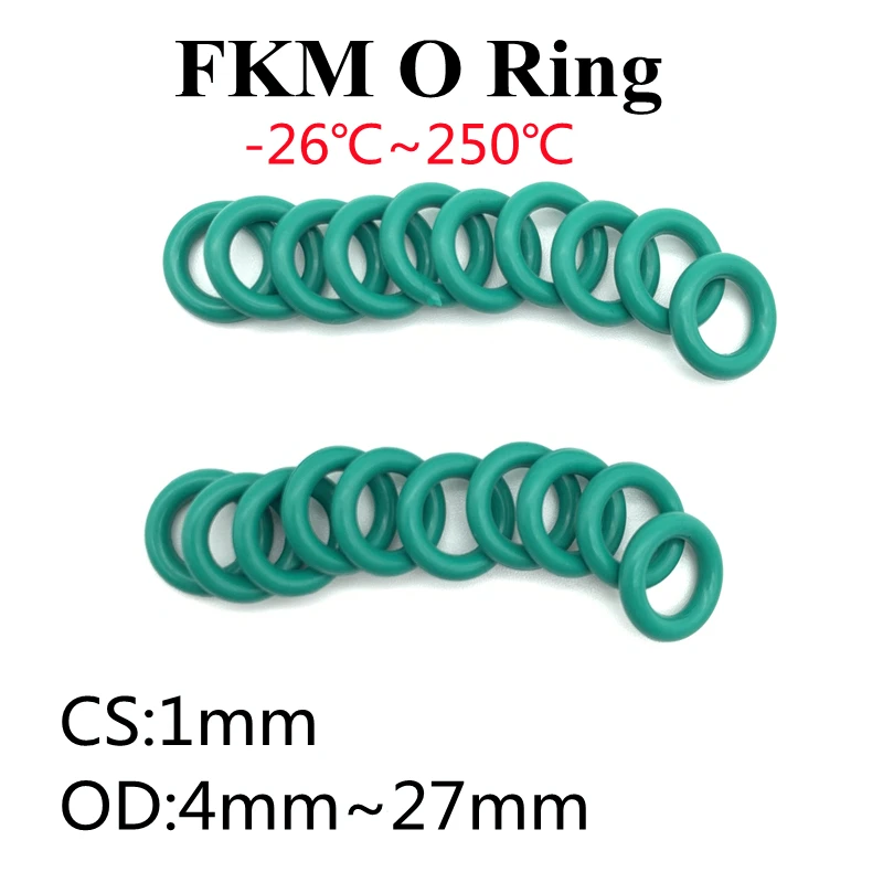 

50 шт. FKM уплотнительное кольцо CS 1 мм OD 4 ~ 27 мм изоляционное масло с высокой термостойкостью флюоровая резиновая уплотнительная прокладка зеленая