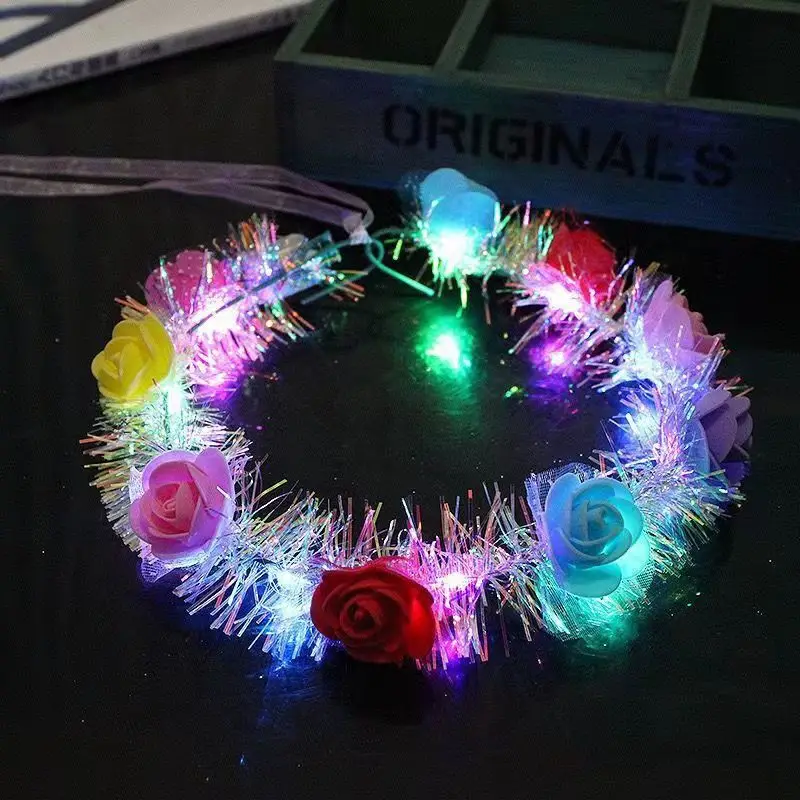 New LED Luminous Gold Wire Headgear Sparkling Glittering Silk Garland Header With Christmas Birthday Decorations