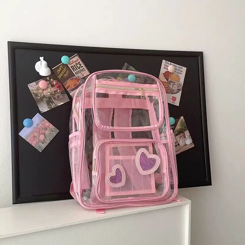 Xiuya Transparent PVC Womens Backpack Summer College Style Fashion Large Capacity Travel Backpack Designer Luxury Female Y2k Bag