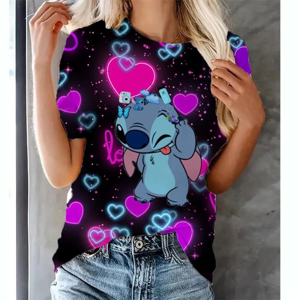 thumbnail image 1 of Camiseta de dibujos animados divertidos de Disney Stitch Camiseta de mujer con estampado de Lilo Stitch Camiseta estilo hip hop Ropa de mujer, 1 of 5